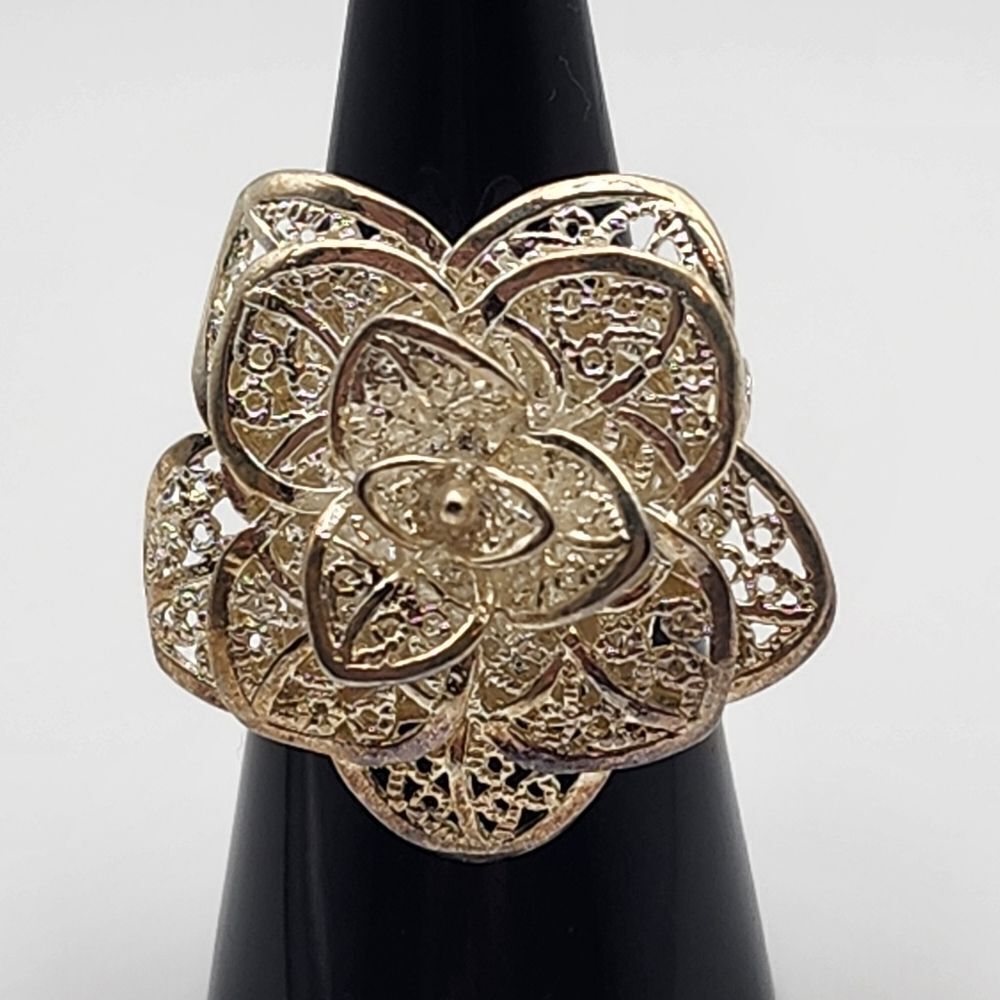 Sterling Silver Filigree Lace Rose Adjustable Ring